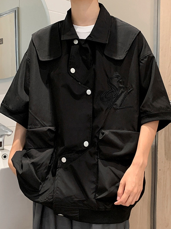 Men' Embroidery Big Pocket Snap Button Short Sleeve Blouse-2