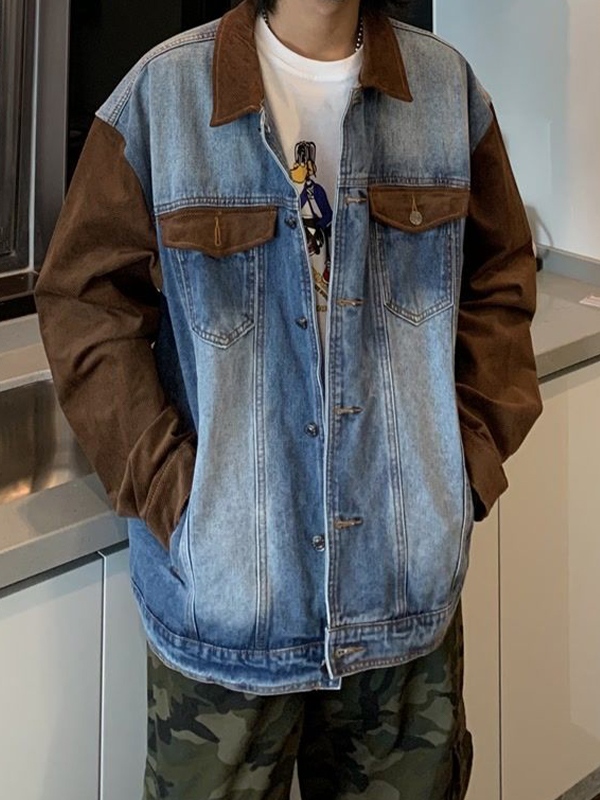 Men's Vintage Denim Splice Jacket-2