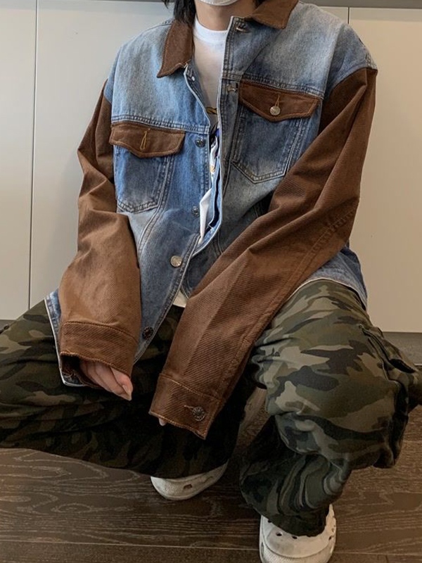 Men's Vintage Denim Splice Jacket-5