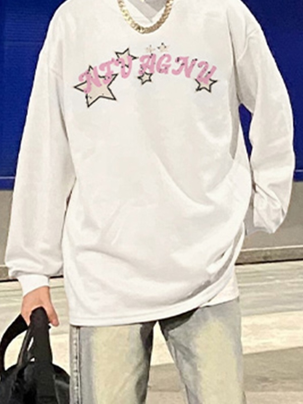 Men's Star Print Crew Neck Long Sleeve Tee-1