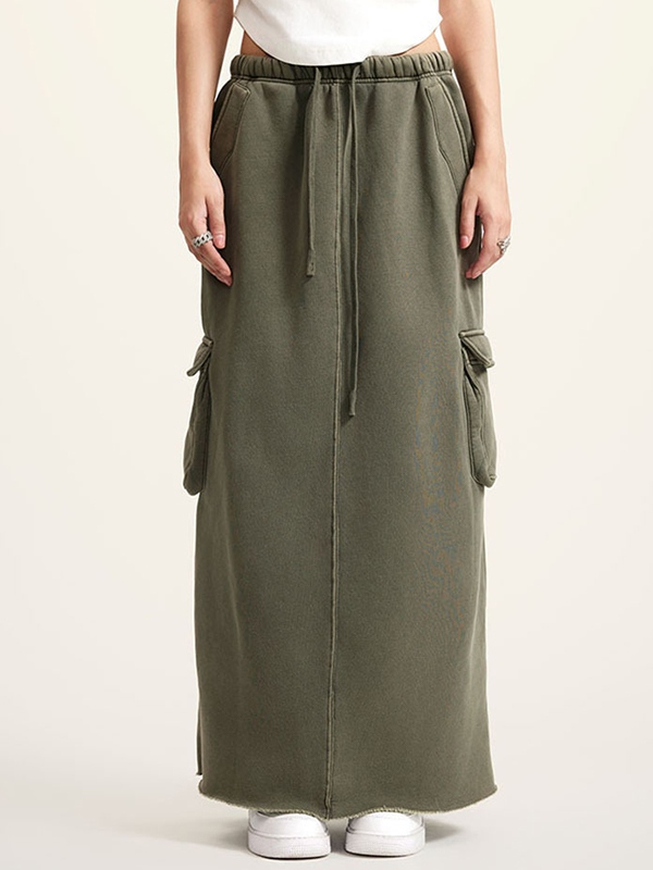 Multiple Pocket Back Slit Cargo Maxi Skirt-1