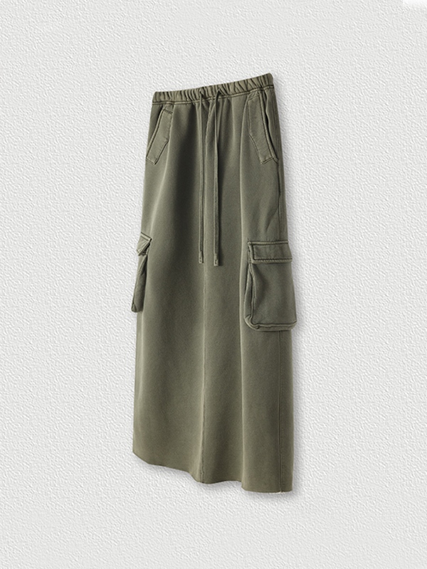 Multiple Pocket Back Slit Cargo Maxi Skirt-2