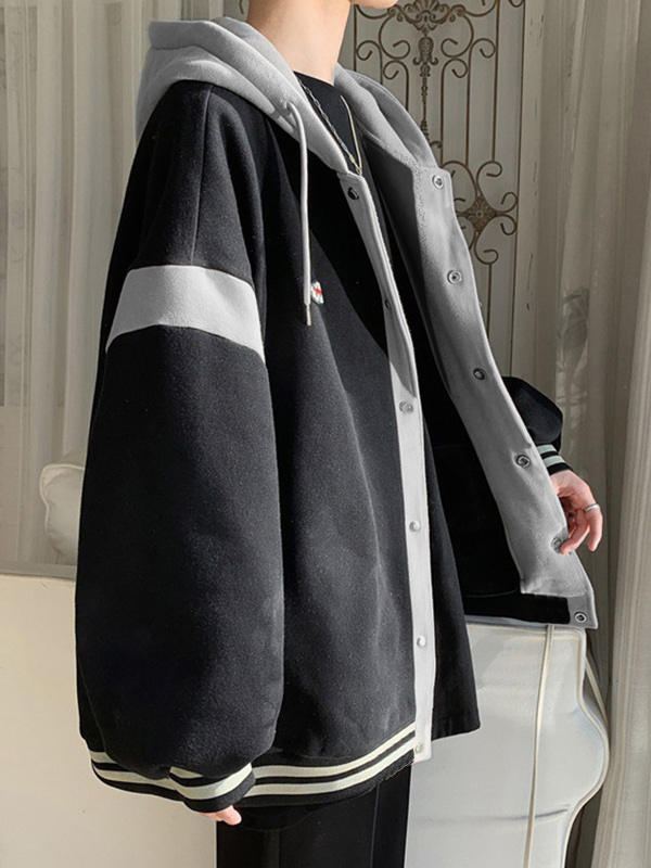 Men's Color Block Hooded Jacket-4