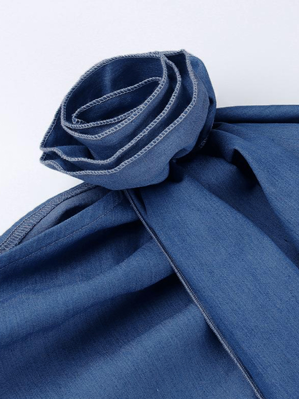 Three-dimensional Flower Decor Denim Mini Skirt-7