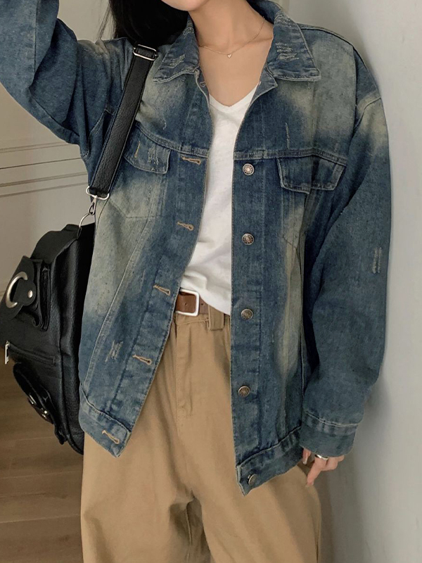 Vintage Wash Distressed Denim Jacket-4