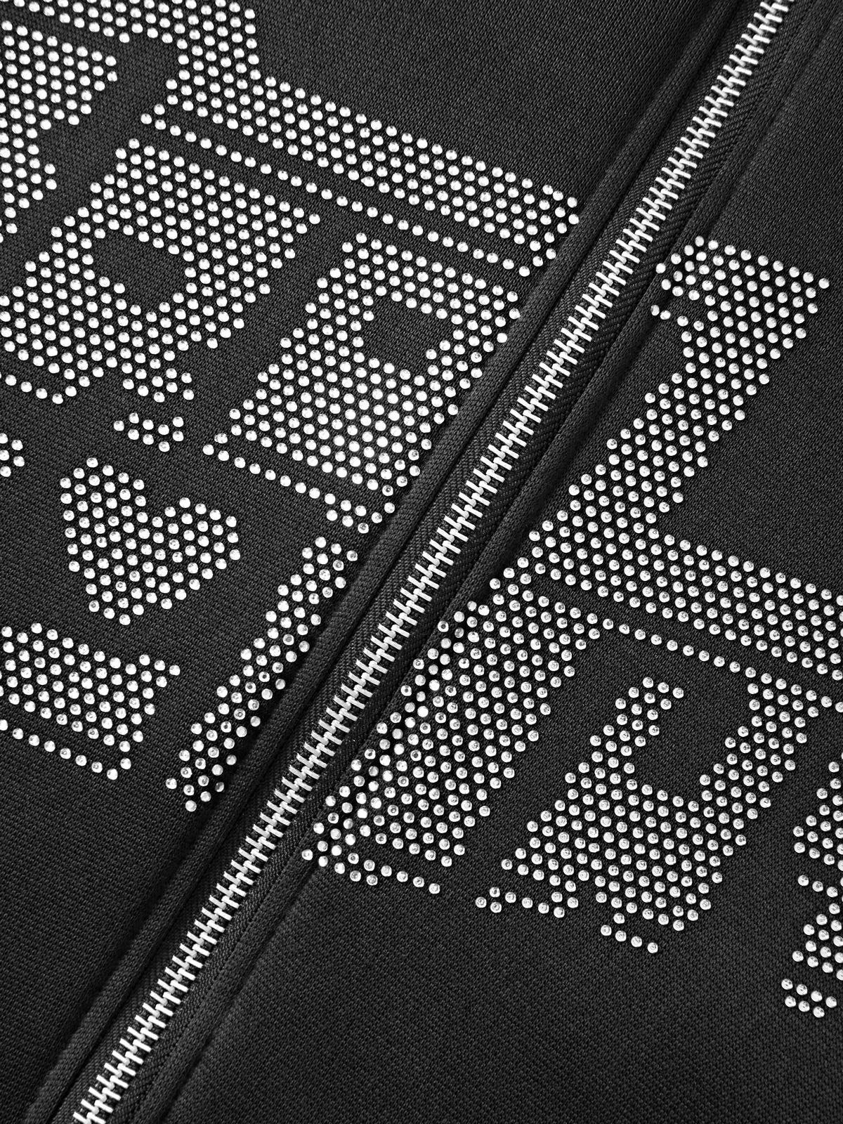 Men's Rhinestone Black Zip Up Hoodie-5