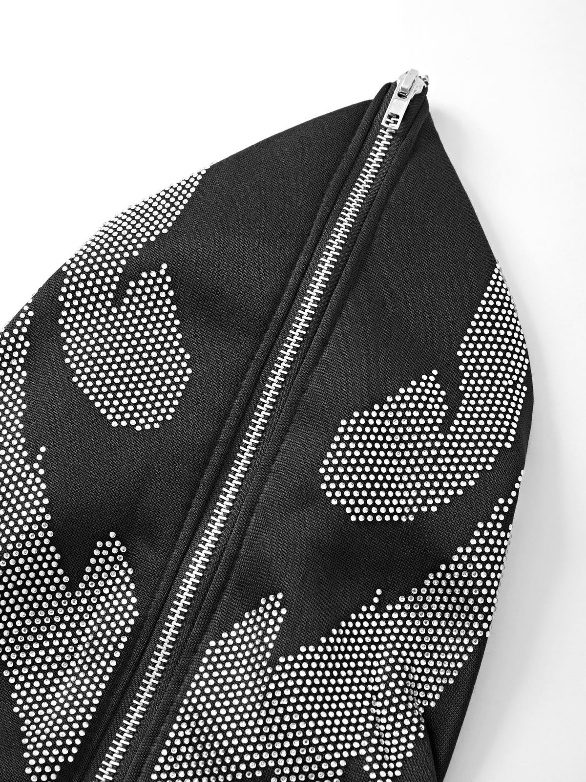 Men's Rhinestone Black Zip Up Hoodie-4