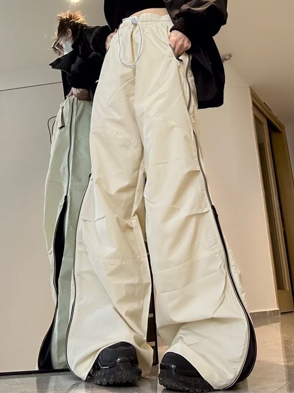 Vintage Side Zipper Parachute Wide Leg Pants-2