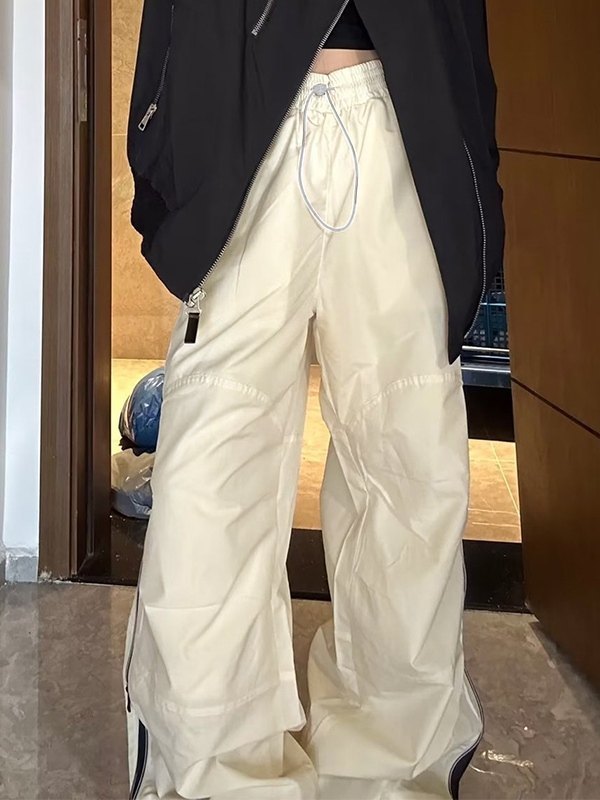 Vintage Side Zipper Parachute Wide Leg Pants-3