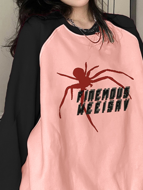 Contrast Color Spider Print Raglan Sweatshirt-1