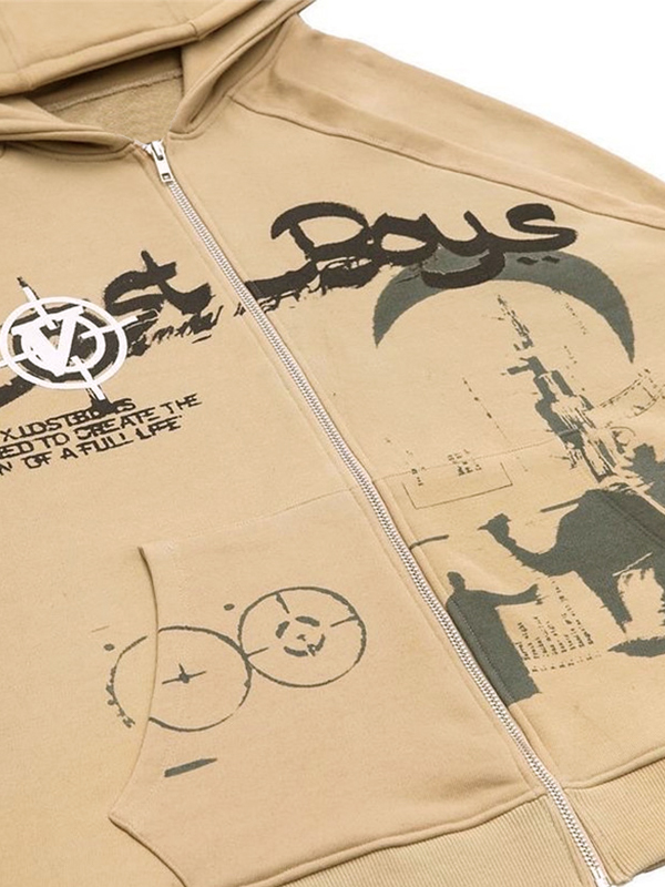 Men's Camel Print Splice Oversized Hoodie-1