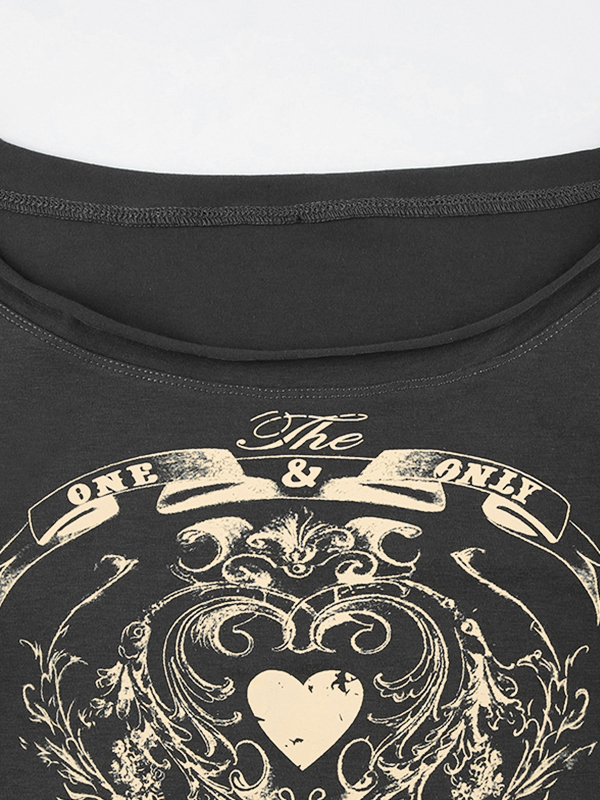 Vintage Heart Print Off Shoulder Long Sleeve Tee-4