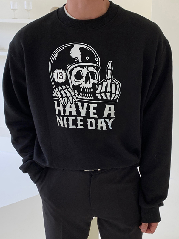 Men’s Funny Skull Letter Print Pullover Sweatshirt-3