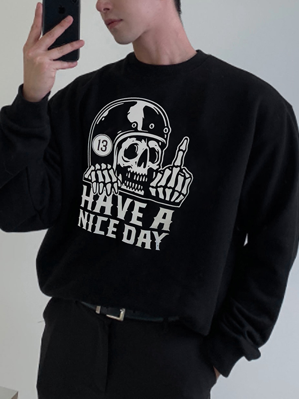 Men’s Funny Skull Letter Print Pullover Sweatshirt-1