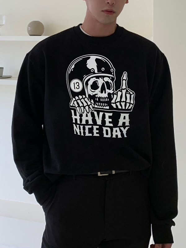 Men’s Funny Skull Letter Print Pullover Sweatshirt-4