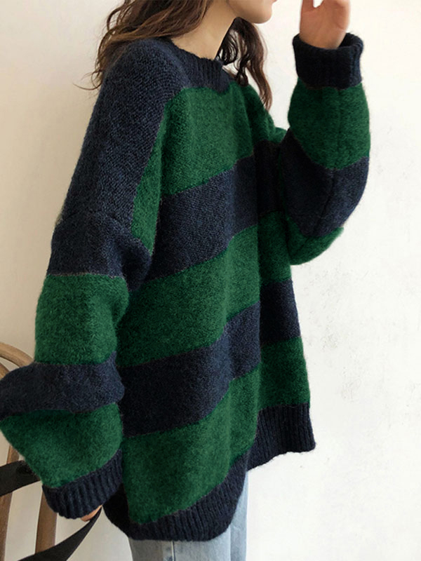 Oversized Stripe Pullover Sweater-3