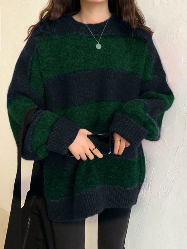 Oversized Stripe Pullover Sweater-2