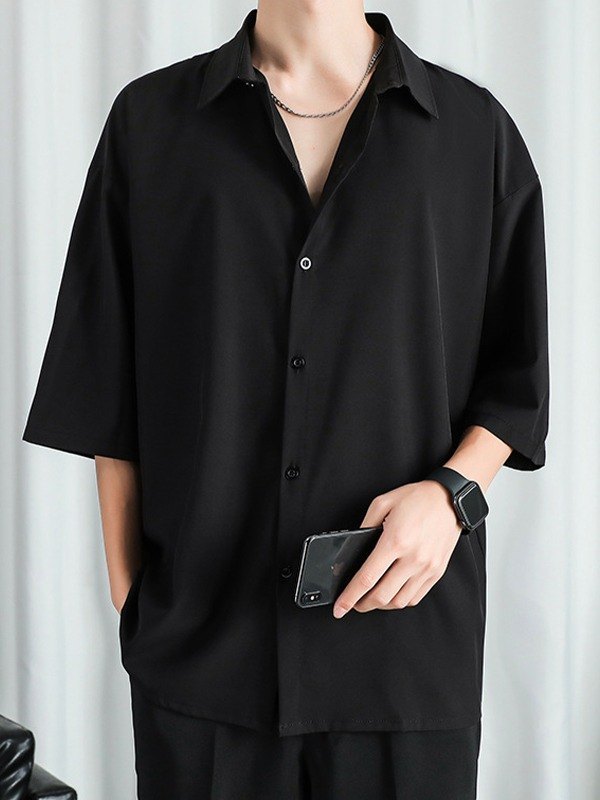 Men's Short Sleeve Buttoned Shirt-2