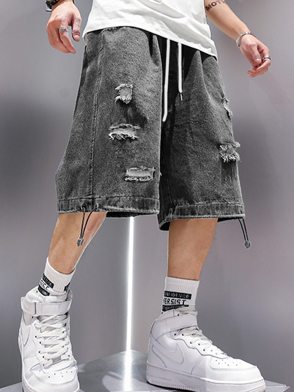 Men's Wash Distressed Skate Denim Shorts-1