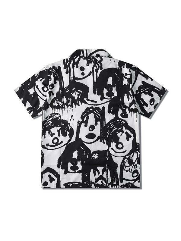 Men's Cartoon Graffiti Print Button Down Shirt-2