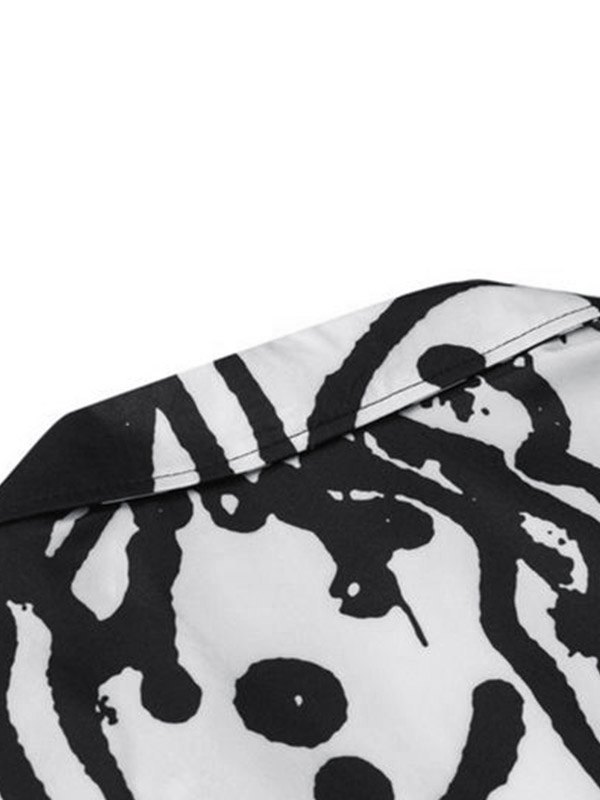 Men's Cartoon Graffiti Print Button Down Shirt-1