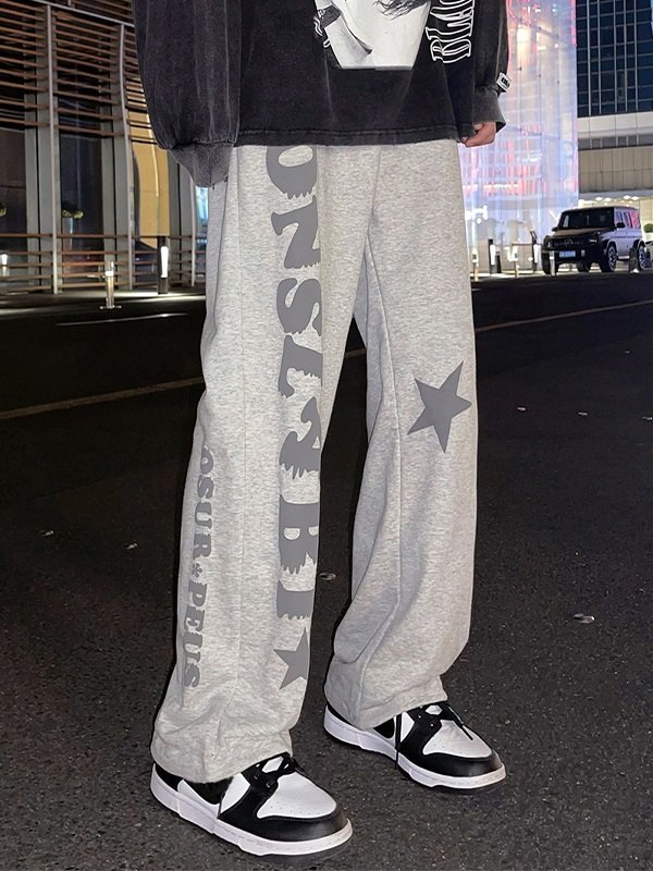 Men's Letter Star Graphic Loose Sweatpants-1