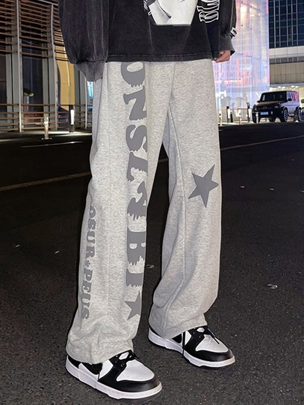 Men's Letter Star Graphic Loose Sweatpants-2