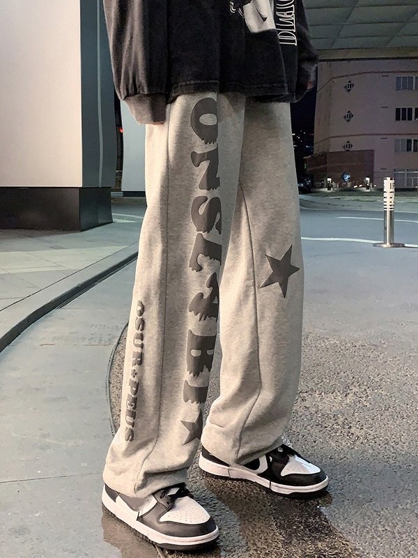 Men's Letter Star Graphic Loose Sweatpants-3