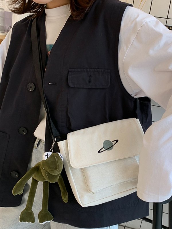 Pendant Design Planet Canvas Crossbody Bag-1