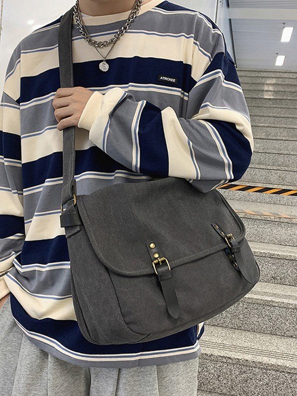 Buckle Strap Large Canvas Messenger Bag-2