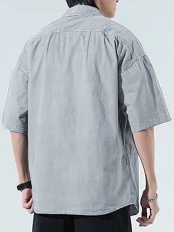 Men's Short Sleeve Buttoned Casual Cargo Shirt-1
