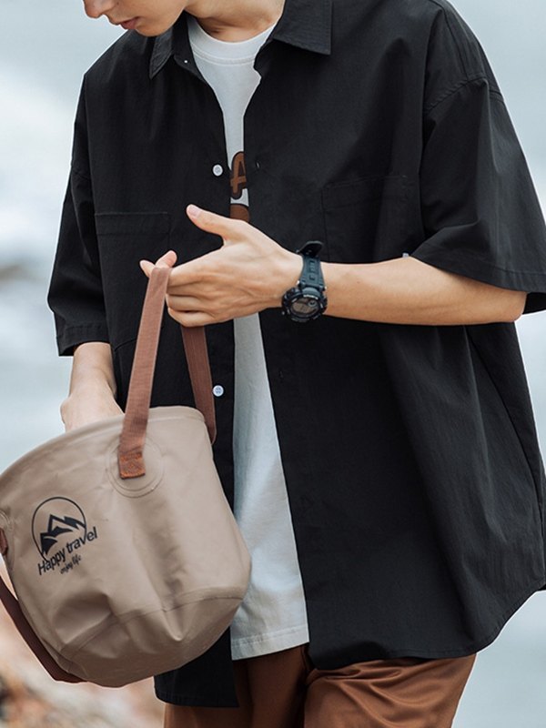 Men's Pocket Front Short Sleeve Button Up Shirt-1