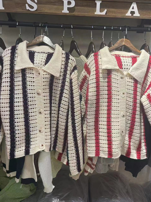 Cutout Striped Baggy Cardigan-3