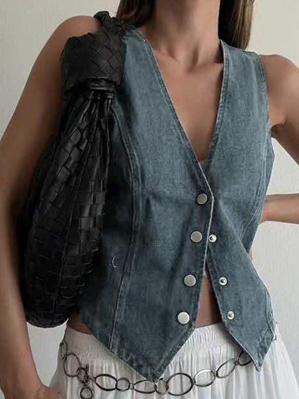 V Neck Denim Vest Tank Top-2