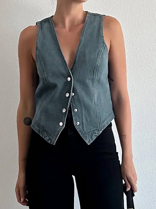 V Neck Denim Vest Tank Top-1