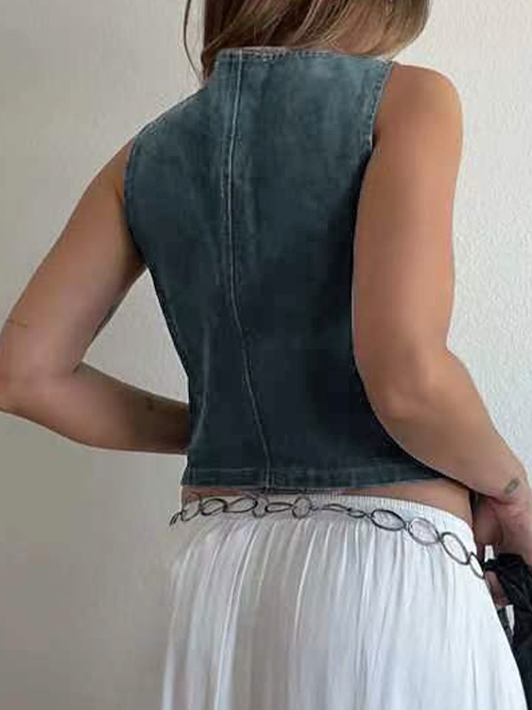 V Neck Denim Vest Tank Top-5