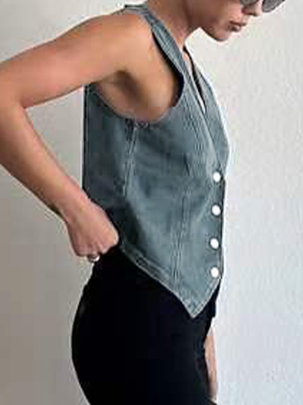 V Neck Denim Vest Tank Top-4