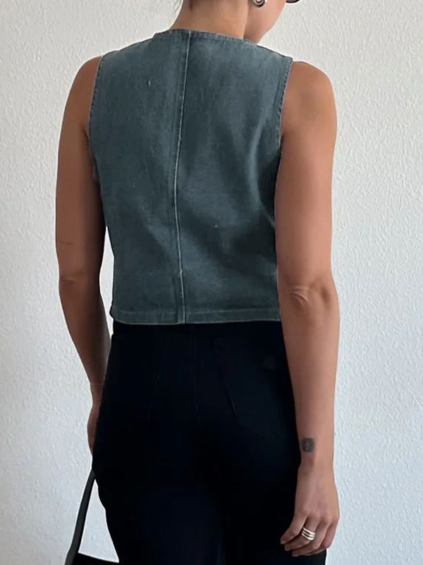 V Neck Denim Vest Tank Top-6